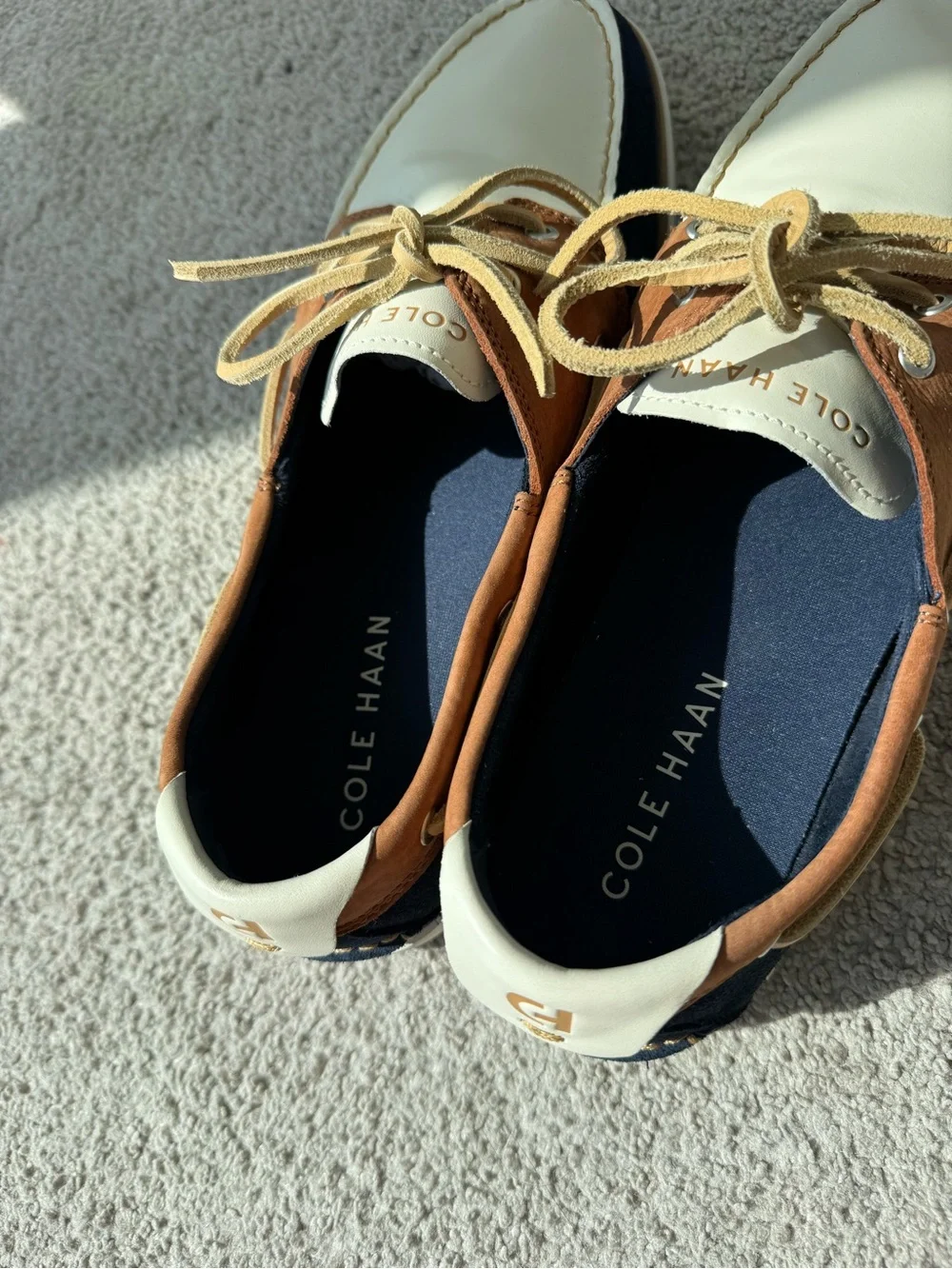 Cole Haan Men’s Tri-Panel Boat Shoes - White, Navy, Brown